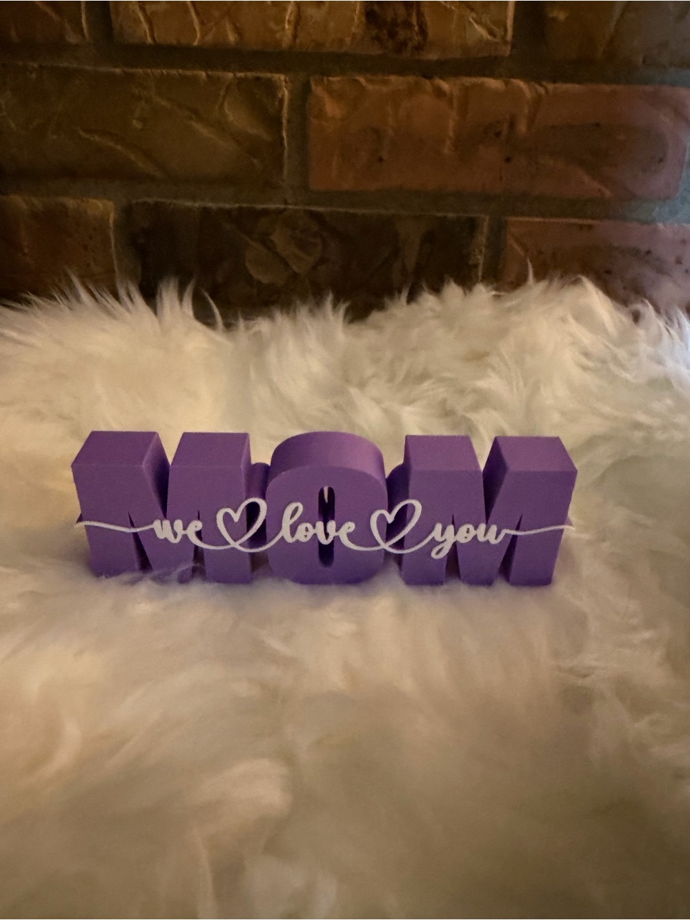 Hand Crafted 3D Printed Purple MOM "We Love You" Sculpture NWOT